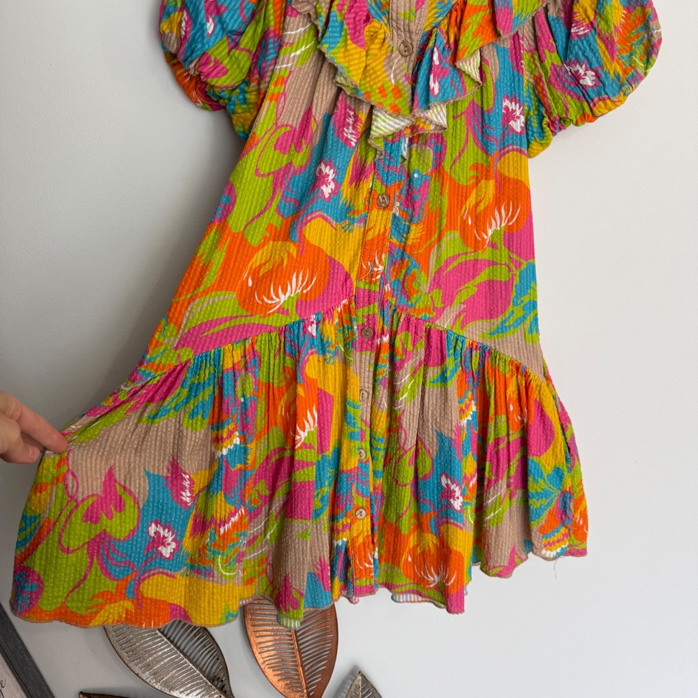 Colorful Floral Ruffle Short Dress - Multicolor - Picture 4 of 8